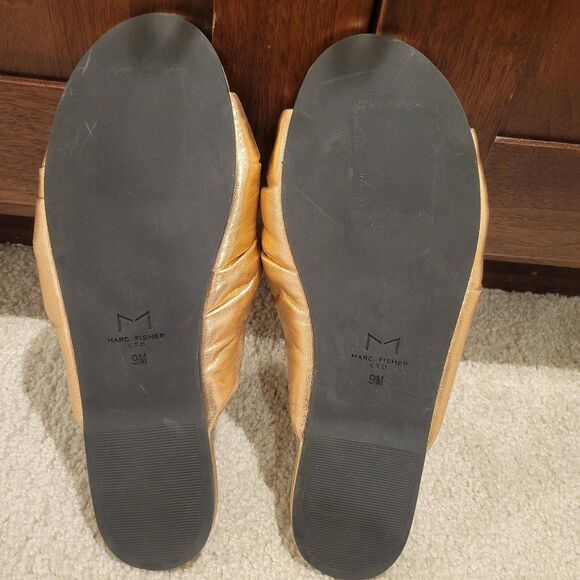 NWOB Marc Fisher Olita Slides Flats Leather Slip On Metallic Peach Orange Sz 9 - Picture 6 of 7